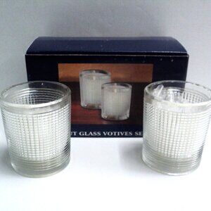Cut Glass Clear Votives Set of 2 with Tea Lights 3" H x 2 3/4" W Textured NEW